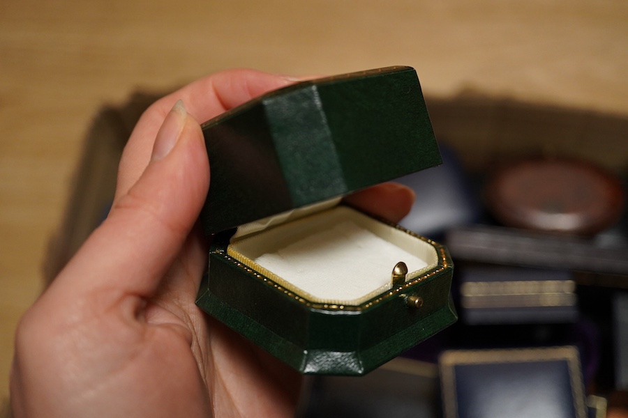 A quantity of assorted jewellery boxes including a Cartier red suede pouch. Condition - poor to fair to good.